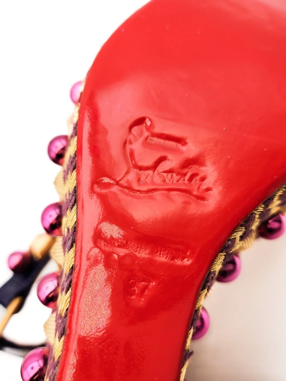 Christian Louboutin Burgundy Brown Studded Wedge Platform Sandals EU 37